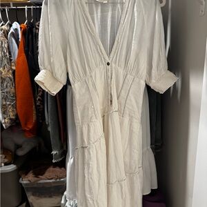 Anthropologie White Maxi Dress with Puff Sleeves